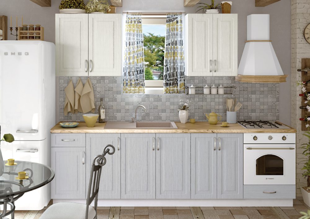 Σύνθεση Κουζίνας μήκους 4,20 μ, MDF Vintage 280 με ΔΩΡΟ πάγκο, λευκό/γκρίζο, Genomax